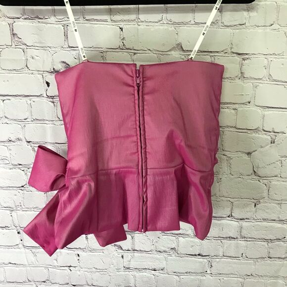 Vintage Tadashi Shoji Pink Taffeta Bustier/Corset With Bow Rhinestone Pin Size 6 - Picture 3 of 12